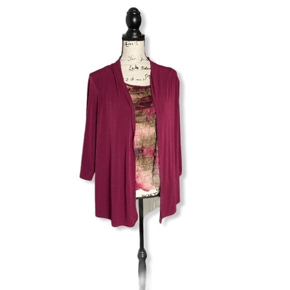 Notations Women’s Size M Ruffle Front Draped Blouse Multicolor Shimmer Top with - Picture 2 of 4